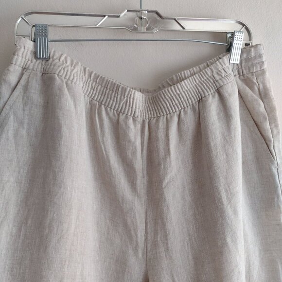 Loft Linen Wide-Leg Pants L NEW Natural Beige Comfy Pull On Lightweight Trousers - Picture 3 of 10